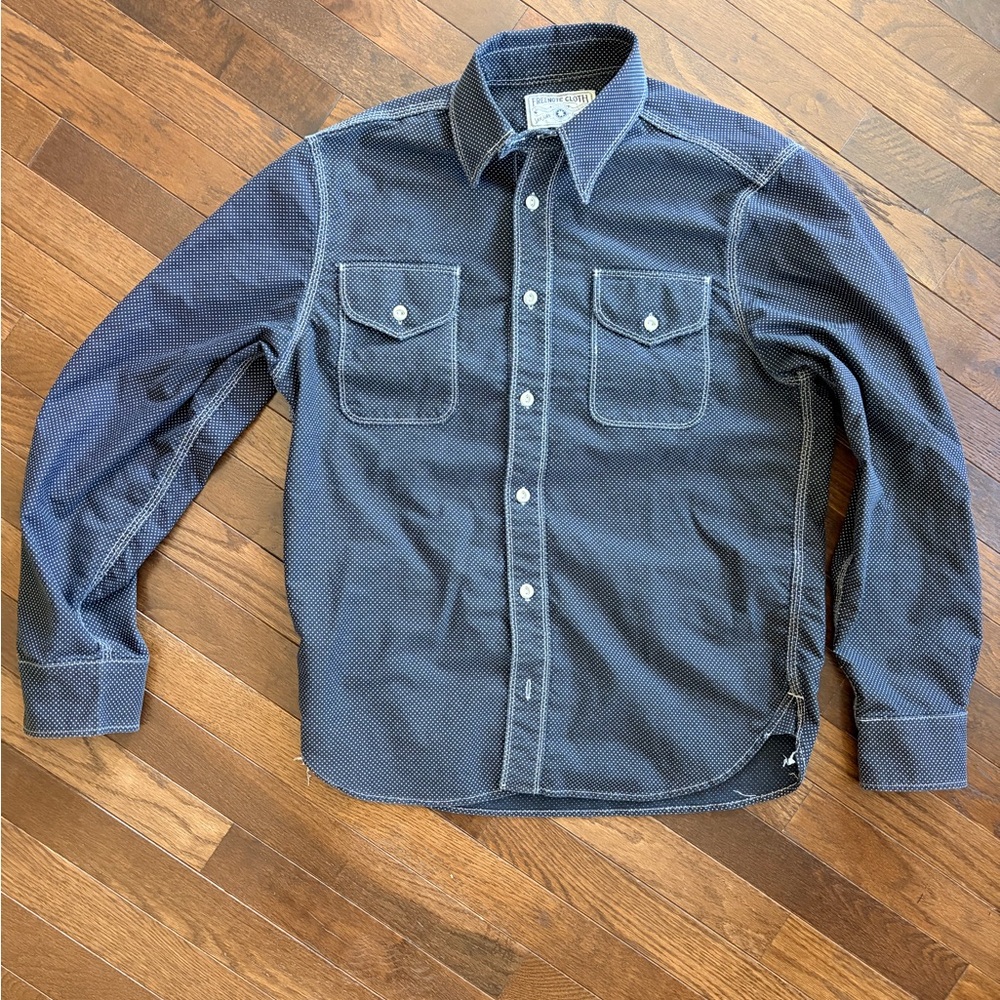 Freenote Cloth Men's Navy Polka Dot Shirt - Picture 2 of 6